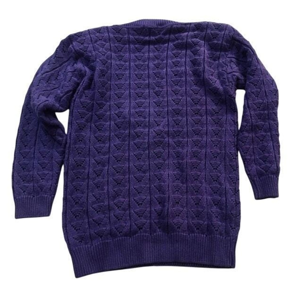 Babette and Partners Vintage Purple Pointelle V-Neck Cotton Sweater 80s S
